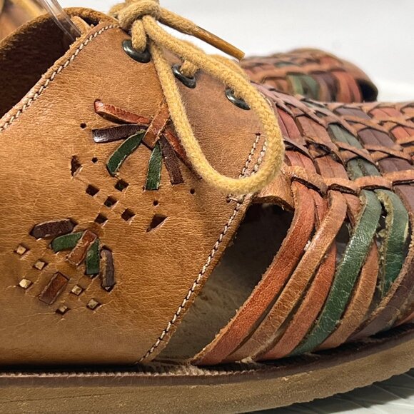 Leather Craft By Premiere Collection Size 10 Leather Woven Lace Up Sandals Brown - Picture 4 of 8